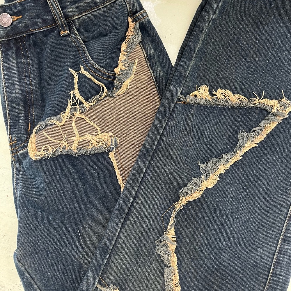 ROMWE Star Patch Wide Leg Jeans - Dark Blue NWOT